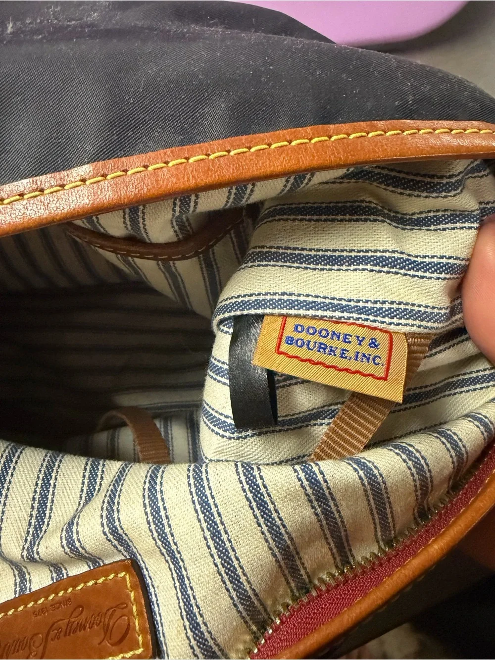 Dooney & Bourke Black Nylon Shoulder Bag with Brown Trim